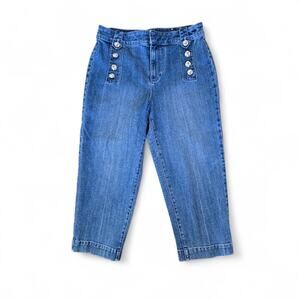 Talbots Sailor Jean High Waist Straight Leg Cropped Size 8 Petite Medium Wash